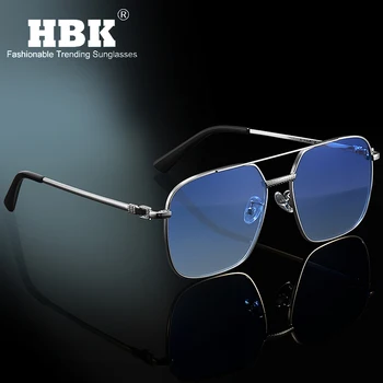 HBK Нова Мода Квадратна Голяма Дограма Мъжки Слънчеви Очила Метална Реколта Висококачествени Дамски Слънчеви очила Ретро Двойна Мост Мъжки слънчеви Очила