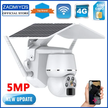 4G LTE СИМ-карта На Слънчеви Батерии Безжична Камера за Сигурност 5MP WIFI IP Камера За Лов На Открито PIR Motion Remote Monitor камера