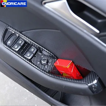 Въглеродни Влакна Цвят Прозореца на Колата Стъкло Повдигане на Рамки за Декорация Стикери За Audi A3 8 В 2014-18 LHD ABS Авто Врати и Подлакътник Етикети