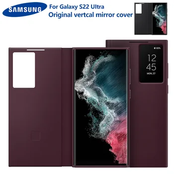 Samsung Оригинален Вертикален Огледален Калъф За Телефон с Прозрачен Преглед За Samsung Galaxy S22 Ultra S-View Smart View флип-надолу на Кутията