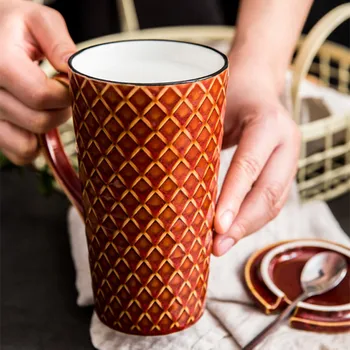 Чаша керамична чаша голям капацитет за съхранение с капак в скандинавски стил и креативна чаша за вода офис дамски чаша домашна чаена чаша