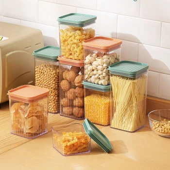Кухненски Кутия за съхранение с Капак, Запечатан Контейнер за Съхранение на Пресни Продукти за Зърно, Боб, Паста, Брашно, Хладилник Y5GB