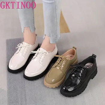 GKTINOO/Дамски Обувки на платформа От естествена Телешка Кожа, Обувки на плоска подметка с кръгло Бомбе, дамски обувки в стил Дерби Ръчно изработени