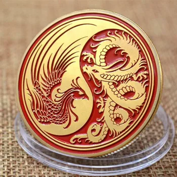 Сувенир възпоменателна монета с изображение на Дракон и Феникс, Колекционерски Монети в китайски стил, Монета, Тай-чи, Триизмерен перлено бял Иконата