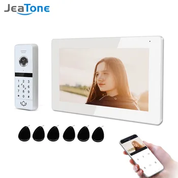 Jeatone Безжичен Wi Fi Интелигентен видео домофон 960 P Пълен Сензорен Екран с Кабелна Врата Samrt Телефон Говорител на Парола на Отключване