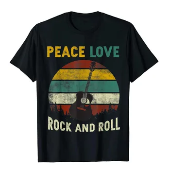 Peace Love Рок-н-рол Китара Ретро Реколта Тениска Тениска За Студенти Върховете На Рожден Ден Памучни Тениски Harajuku Градинска Облекло Тениски
