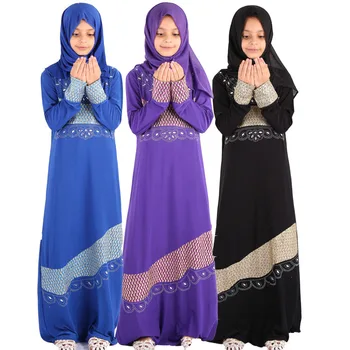Момичета Мюсюлманските Момичета диамантен Дълга рокля-Ислямски Хиджаб Кафтан Арабска Молитва Макси Рокли Халат Рокля