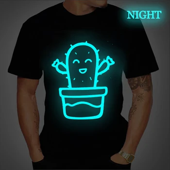 Тениска Оверсайз с принтом кактус, светещи тениски за Жени, Мъжки Дрехи, Новост, Тениски, светещи в тъмното, риза, директен доставка