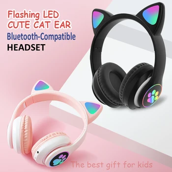 Безжични Слушалки с Кошачьими Уши Bluetooth-Съвместима Слушалка Hi-Fi Stero Eearphone с Микрофон за Деца/Детски/Подарък за Момичета 0
