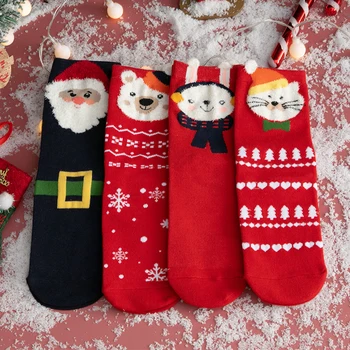 Коледни Чорапи За Жените, Памучни Чорапи, Меки и Висококачествени, Удобни За Кожата, Зимни Чорапи с Принтом, Червени Чорапи BANNIROU 0