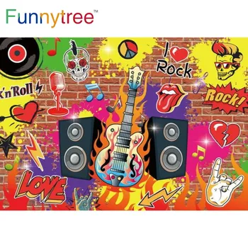 Funnytree Музика Дискотека на Тема Рожден Ден на Фона на Рок-н-рол Любов Сърцето Тухлена Стена Аудио Реколта на 80-те и 90-те години Снимка Фон