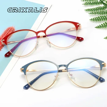 CRIXALIS Синя Светлина Очила Дамски Кръгли Очила компютър Мъжки Модни Метални Очила По Рецепта на Дограма Дамски Мъжки UV400