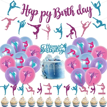 SURSURPIRSE Гимнастика на Тема Рожден Ден Украса Балони честит Рожден Ден Банер Торта Topper за Момичета Спортни Вечерни Аксесоари