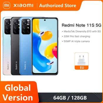 Глобалната версия на Xiaomi Redmi Note 11S 5G Смартфон Dimensity 810 NFC 33 W Pro Бързо зареждане на 50 Mp AI Тройната камера