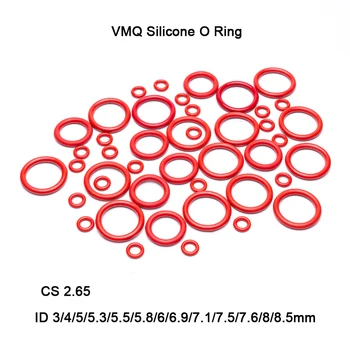 50 бр./лот Червен VMQ Силикон О-Ring Уплътнението е Гумена Шайба CS 2,65 мм ID 3 мм ~ 8,5 мм Хранително Силикон О-пръстен Гумено Уплътнение о-пръстен