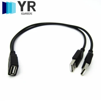 2 Щепсела към 1 контакт USB 2.0 удължителен кабел Y кабел захранващ Адаптер Конвертор и Сплитер Кабели 2 в 1 Кабел за зареждане 30 см