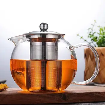 Стоманена спукан стъклен чайник с цедка от неръждаема стомана, пузырчатый чайник, огнеупорни цветя кана, домакински чай