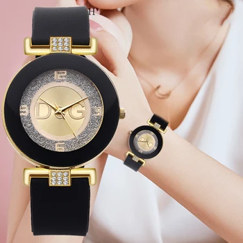 Прости черни, бели кварцови часовници женски минималистичен дизайн каишка силикон часовник с голям циферблат дамски модни творчески часовници