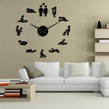 3d нови секс позиционен огледално безшумни стенни часовници САМ модерен дизайн на самозалепващи стенни часовници за спални кварцов часовник стикер klok