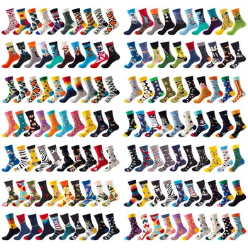 10 Двойки/опаковане. Памучни Модни Смесени Мъжки Чорапи За екипажа, Улични Спортни Чорапи с Участието на Геометрични Космически Животни, Ежедневни Чорапи