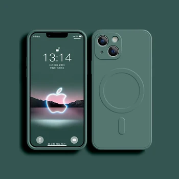 2022 Калъфи За iPhone Магнитен Течен Силиконов Калъф За Телефон iPhone 11 12 13 Pro Max 14 Plus Луксозно Безжично Зарядно Устройство, Безопасна Капачка