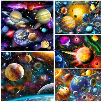 5D Диамантена Картина на Вселената, Планета, Пълен Кръг Diamond Бродерия на Звездното Небе Пейзаж, Определени За Кръстат Бод Декорация на Дома