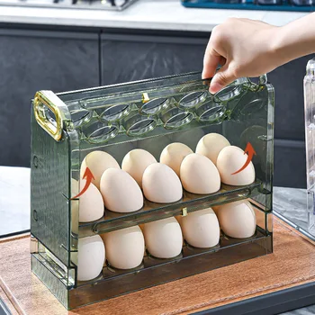 Флип 30 Мрежи Рафтове За Съхранение На Яйца Хладилник Страничната Органайзер Скоростна Кутия За Съхранение На Яйца Хладилник Титуляр За Яйца Контейнер Кухненски Принадлежности 0