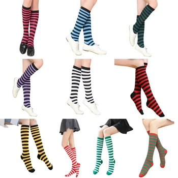 Жени, Момичета Цветни Райета Печат Чорапогащи Високи Чорапи Тръба Чорапи за Коледа, Хелоуин Cosplay Костюм Аксесоари 0