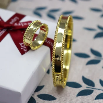 Модни бижута позлатени гривна, пръстен и комплект за дами сватбени аксесоари подаръчен комплект брендовый бронзова гривна, пръстен набор от B0678