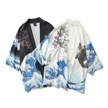Самурай Ново японско кимоно с принтом Koi за мъже хаори юката мъжки костюм самурай облекло кимоно, яке за мъже кимоно риза юката хаори