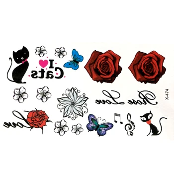 Розова Водоустойчива Временни Татуировки, мъжки Татуировки, боди арт, черна котка, флаш татуировка, татуаж, временни татуировки, татуировка с къна, ръкав