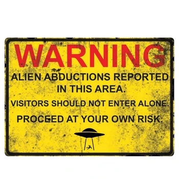 Зона 51 Предупреждение Отвличане От Извънземни Забавен Човек Пещера Метален Стенен Знак Плака Артистичен Подарък