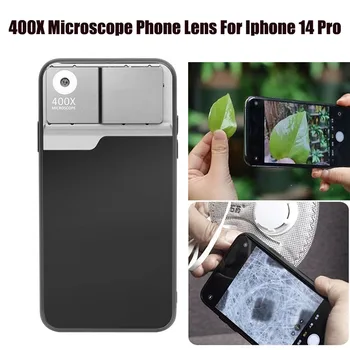 Универсален 400X Микроскоп Обектив Телефон Калъф за Мобилен Телефон Малък и портативен за iPhone 14 Pro Max 14 Plus с Led Подсветка