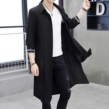 Мъжко яке-ветровка е със средна дължина и палто над коляното, мъжки пътен халат в китайски стил, жилетка с дълъг ръкав и хавлия Hanfu
