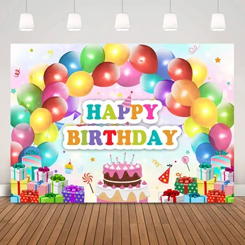 Балони Честит Рожден Ден На Фон За Парти Подаръци Торта За Рождения Ден На Масата Фоново Украса Модел Балон Сладки Бонбони Фотоколл