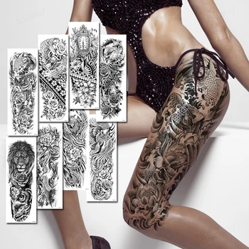 голям водоустойчив временна татуировка стикер черна бедрото крак секси стикер за боди-арт фалшиви татуировки за възрастни мъже жени татуировка на ръката ръкав