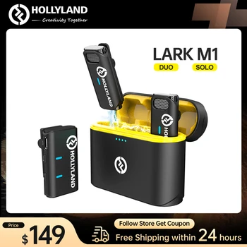 Hollyland Lark M1 Официален Безжичен Петличный Микрофон 2,4 Ghz с Зарядно Калъф за Безжичен Микрофон Vlogger Live Streaming