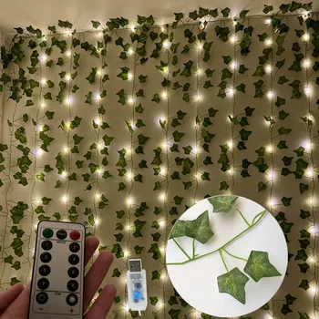 коледни светлини украса за дома 2021 украса Изкуствени растения-бръшлян листа, лозя фалшиви лозя за бижута направи си САМ LED