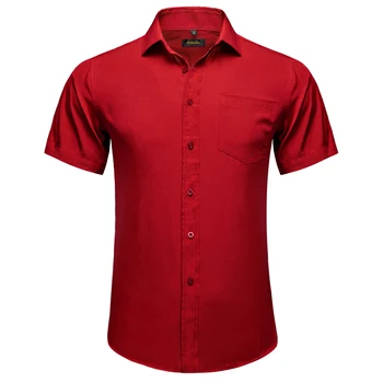 Модерна Луксозна Червена Риза за Мъжете, Сватба парти, Тениска с Отложным яка и Къс Ръкав, Мъжки Дрехи за Пролетта-Лятото на Едро