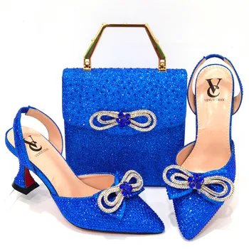 Летни нови постъпления, комплект обувки и чанта в тон, в цвят R. Blue, италиански вечерни обувки и комплект чанти в тон с кристали