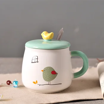 Рустик стил на Жената Карикатура творчески мляко, чаши за кафе чаша за закуска сладката птица на кафе чаши мляко