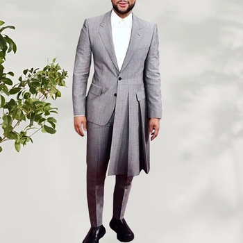 2 броя 2021 Костюми Мъжки Нов Стил Дизайн Мозайка Есента и Зимата Приталенное Дълга Сватбена Рокля Смокинги Custome Homme robe de bal