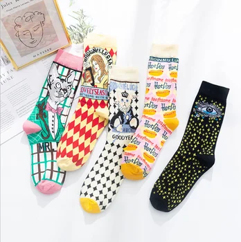 Западните Модни Чорапи с Цветни Принтом, Дамски Пролетни Чорапи с Гъби, Памучни Чорапи Calcetines Mujer Meias 010202 1
