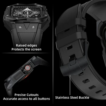 Луксозен калъф-каишка, Съвместима с Apple Watch 7/6/5/4 iWatch SE 44 мм 45 мм, Мъжки здрав защитен калъф, защитен от падане, метална броня 2