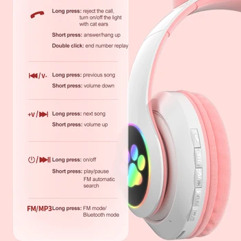 Безжични Слушалки с Кошачьими Уши Bluetooth-Съвместима Слушалка Hi-Fi Stero Eearphone с Микрофон за Деца/Детски/Подарък за Момичета 2