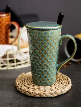 Чаша керамична чаша голям капацитет за съхранение с капак в скандинавски стил и креативна чаша за вода офис дамски чаша домашна чаена чаша 3
