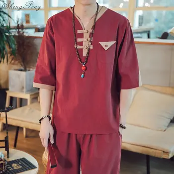 Традиционната китайска облекло за мъже, мъжки китайска риза с яка-часова, блуза, подходящи за ушу кунг-фу, китайска тениска, потник Q691 3
