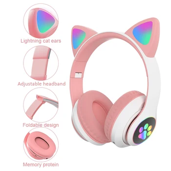 Безжични Слушалки с Кошачьими Уши Bluetooth-Съвместима Слушалка Hi-Fi Stero Eearphone с Микрофон за Деца/Детски/Подарък за Момичета 3
