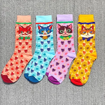 Западните Модни Чорапи с Цветни Принтом, Дамски Пролетни Чорапи с Гъби, Памучни Чорапи Calcetines Mujer Meias 010202 3
