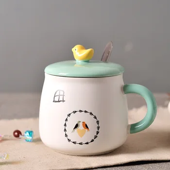 Рустик стил на Жената Карикатура творчески мляко, чаши за кафе чаша за закуска сладката птица на кафе чаши мляко 3